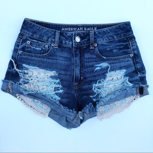 American Eagle Outfitters Pants - American Eagle Hi-Rise Festival Lace Denim Shorts